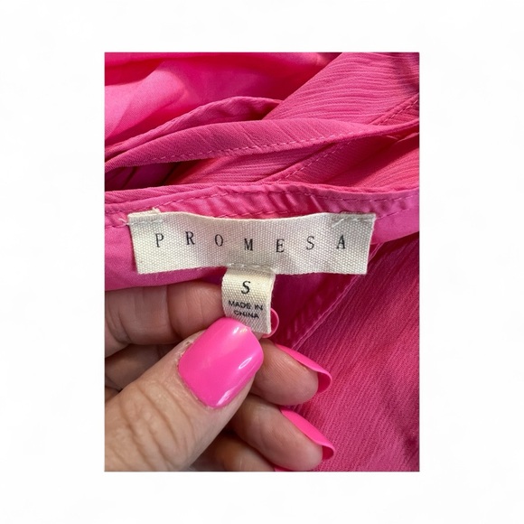 💗✨ EUC++ PROMESA Bubble Gum Pink Ripple Effect Pleated Kimono Mini Dress | Sz S - Picture 8 of 10